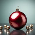 In heart of Christmas celebration, a vibrant red ornament resembling a glistening ball embellishes evergreen tree