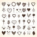 heart and circle sketch isolated vector illustration symbols set Royalty Free Stock Photo