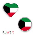 Heart and circle symbols with flag of State of Kuwait.