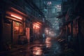 Mysterious alley in a foggy night Ai Generative Royalty Free Stock Photo