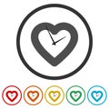 Heart, clock, time ring icon color set