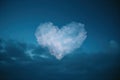 Heart - cloud on dark blue sky, abstract valentine's day background. Generative AI Royalty Free Stock Photo