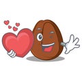 With heart coffee bean mascot cartoon