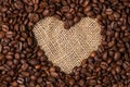 Heart from coffee beans. Close-up.