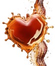 Heart from cola splash with bubbles isolated on white Royalty Free Stock Photo