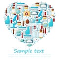 Heart Collection of vector illustrations, text. Laboratory doctor tools set in hand draw style. Analysis tools