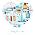 Heart collection of vector illustrations, text. Set of elements for the care of the oral cavity in hand draw style Royalty Free Stock Photo