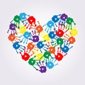 Heart of colorful hand prints Royalty Free Stock Photo