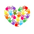 Heart with colorful hand prints vector background Royalty Free Stock Photo