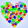 Heart with colorful handprints