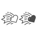 Heart comet line and glyph icon. Falling star heart vector illustration isolated on white. Asteroid heart outline style