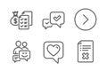 Heart, Communication and Accounting wealth icons set. Forward, Approve and Reject file signs. Vector
