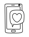 Heart communication bubble and smartphone vector design