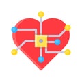 Heart with computer chip, Future technology flat design icon Royalty Free Stock Photo