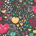 Heart Confetti seamless Vector pattern, Half Drop repeat