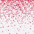 Heart confetti. Valentines, Womens, Mothers day background with falling red and pink paper hearts, petals. Greeting