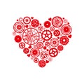 Heart consisting of gears in the Victorian style, hand drawn. Vector