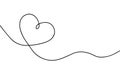 Heart continuous line drawing. One single hands drawn contour heart for design love print. Symbol love oneline. Black sketch