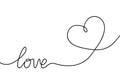 Heart continuous line drawing. Single hand drawn contour heart with word love for romance design, wedding celebration. Shape one h Royalty Free Stock Photo
