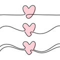 Heart by continuous line. Set of three outline hearts. Love concept vector illustration Royalty Free Stock Photo