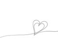 Heart continuous one line drawing, Double heart hand drawn, Black and white vector minimalist illustration of love concept