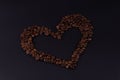 Heart contour of coffee beans Royalty Free Stock Photo