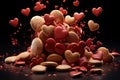 Heart cookies tossed in a moment of playful spontaneity, engagement, wedding and anniversary image