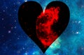 Heart in cosmic space, color cosmic abstract background. Royalty Free Stock Photo