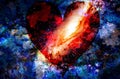 Heart in cosmic space, color cosmic abstract background. crackle effect. Royalty Free Stock Photo