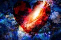 Heart in cosmic space, color cosmic abstract background. crackle effect.