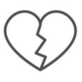 Heart with a crack, broken heart, break up line icon, dating concept, love tragedy vector sign on white background Royalty Free Stock Photo