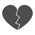 Heart with a crack, broken heart, break up solid icon, dating concept, love tragedy vector sign on white background Royalty Free Stock Photo