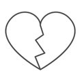 Heart with a crack, broken heart, break up thin line icon, dating concept, love tragedy vector sign on white background Royalty Free Stock Photo