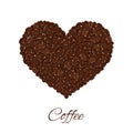 Heart created from coffee beans isolated on a white background. Royalty Free Stock Photo