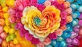 A heart created out of paper surrounded by colorful roses