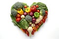 Heart A Creative Arrangement of Vegetables Forming a Symbol of Health and Vegetarianism. created with Generative AI