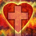 Christian Cross With Heart On Grunge Background Royalty Free Stock Photo