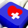 Heart And Cross Computer Key In Blue Showing Emergency Assistance