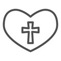 Heart with a cross line icon. Christian crucifix in love symbol outline style pictogram on white background. Love of God Royalty Free Stock Photo