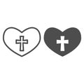 Heart with a cross line and solid icon. Christian crucifix in love symbol outline style pictogram on white background Royalty Free Stock Photo