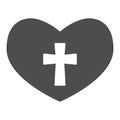 Heart with a cross solid icon. Christian crucifix in love symbol glyph style pictogram on white background. Love of God Royalty Free Stock Photo
