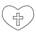 Heart with a cross thin line icon. Christian crucifix in love symbol outline style pictogram on white background. Love Royalty Free Stock Photo