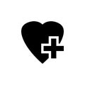Heart with a cross vector icon.