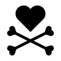 Heart with crossbones black icon. Element for design for holiday Valentine\'s Day. Vector illustration isolated Royalty Free Stock Photo