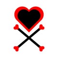 Heart with crossbones icon. Element for design for holiday Valentine\'s Day. Vector illustration isolated Royalty Free Stock Photo