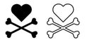 Heart with crossbones icon set. Element for design for holiday Valentine\'s Day. Vector illustration isolated Royalty Free Stock Photo