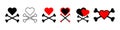 Heart with crossbones icons set. Element for design for holiday Valentine\'s Day. Vector illustration isolated Royalty Free Stock Photo