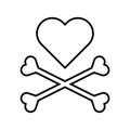 Heart with crossbones line icon. Element for design for holiday Valentine\'s Day. Vector illustration isolated Royalty Free Stock Photo