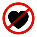 Heart is crossed out - sign of end and termination of love and romantic relationship