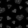 Heart crystal seamless pattern. wallpaper, wrapping paper, textile. sketch hand drawn doodle style. minimalism, monochrome. love,